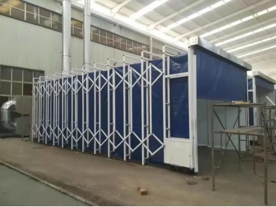 移动伸缩式喷漆房工作